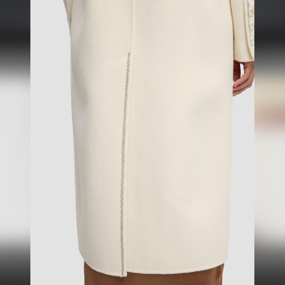🆕 Lattelier Modern Double-Breasted Wool Cashmere Coat in Ivory - Picture 8 of 11